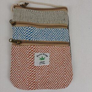 Handmade Pure Hemp Crossbody Bag Multiple Pockets Multi Color Stripes NWOT